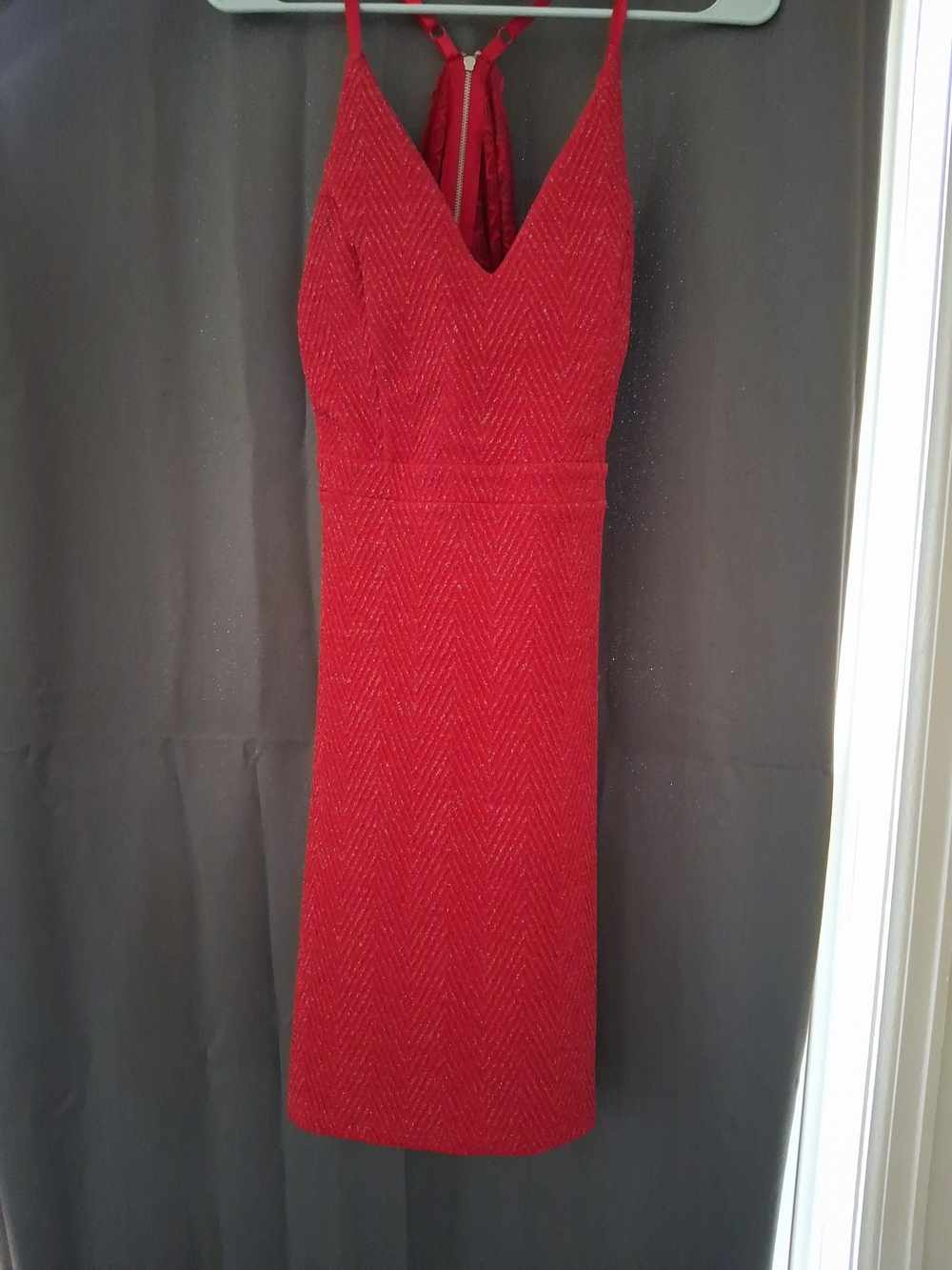 Planet Gold Red V-Neck Spaghetti Strap Midi Dress